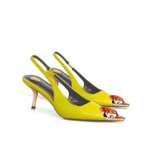 Yellow Slingback High Heels with Gem Detail