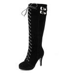 getmorebeauty Womens Suede Buckle Rock Lace Up Zipped Knee High Boots High Heel Boots (US 7.5, Black)