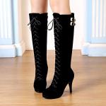 getmorebeauty Womens Suede Buckle Rock Lace Up Zipped Knee High Boots High Heel Boots (US 7.5, Black)