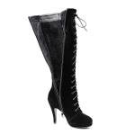 getmorebeauty Womens Suede Buckle Rock Lace Up Zipped Knee High Boots High Heel Boots (US 7.5, Black)