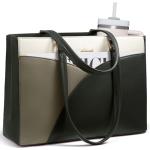 LOVEVOOK Laptop Bag for Women,17.3Inch Work Teacher Bags Leather Tote Bag Briefcase Waterproof Computer Bag for Women，White and Green