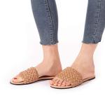 Women Flat Sandals Woven Leather Flip Flops Slides Comfort Handmade Weave Flops Summer (Weave Nude 2, 7.5)