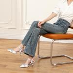 DOBOLIN Wide Width Kitten Heels for Women Sexy Rhinestone Bow Pointed Closed Toe Pumps Ankle Strap Wedding Bridal Party Dress Shoes White, US Size 8