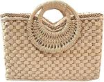 QZUnique Hand-woven Straw Bag Women Summer Beach Handbag Casual Satchel Retro Top Handle Tote Clutch