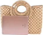 QZUnique Hand-woven Straw Bag Women Summer Beach Handbag Casual Satchel Retro Top Handle Tote Clutch