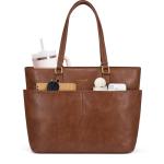 LOVEVOOK 15.6 Inch Laptop Bag for Women, Vintage Leather Work Tote Bags with Large Cup Holder, Teacher Nurse Medical Professional Computer Bag, Office Briefcase Handbag Gift