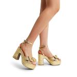 DREAM PAIRS Women's Chunky Platform Heels Sandals Pleated Bow Knot Ankle Buckle Strap Heeled Sandals Open Toe Comfortable Wedding Party Dress Shoes,Size 7.5,GOLD,SDHS2415W