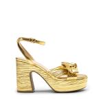 DREAM PAIRS Women's Chunky Platform Heels Sandals Pleated Bow Knot Ankle Buckle Strap Heeled Sandals Open Toe Comfortable Wedding Party Dress Shoes,Size 7.5,GOLD,SDHS2415W