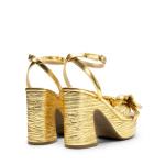 DREAM PAIRS Women's Chunky Platform Heels Sandals Pleated Bow Knot Ankle Buckle Strap Heeled Sandals Open Toe Comfortable Wedding Party Dress Shoes,Size 7.5,GOLD,SDHS2415W