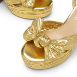 DREAM PAIRS Women's Chunky Platform Heels Sandals Pleated Bow Knot Ankle Buckle Strap Heeled Sandals Open Toe Comfortable Wedding Party Dress Shoes,Size 7.5,GOLD,SDHS2415W