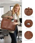 LOVEVOOK 15.6 Inch Laptop Bag for Women, Vintage Leather Work Tote Bags with Large Cup Holder, Teacher Nurse Medical Professional Computer Bag, Office Briefcase Handbag Gift