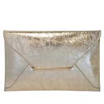JNB Crushed Metallic Envelope Clutch for Women – Faux Leather Evening Bag with Detachable Gold Chain, Slide & Tuck Closure, 12 x 0.5 x 7.5 Inches, Gold