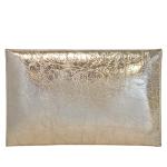 JNB Crushed Metallic Envelope Clutch for Women – Faux Leather Evening Bag with Detachable Gold Chain, Slide & Tuck Closure, 12 x 0.5 x 7.5 Inches, Gold