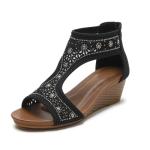 WOJWSKI Women's Slide Wedge Sandal Open Toe High Heel Zipper Back Platform(BLACK1-M8)