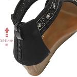 WOJWSKI Women's Slide Wedge Sandal Open Toe High Heel Zipper Back Platform(BLACK1-M8)