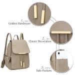 KKXIU Women’s Stylish Leather Backpack Purse – Lightweight Travel Backpack with Multiple Pockets, Lychee Grain PU Leather, Gold Hardware (A-Khaki, 10x12x4.5 Inches)