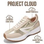 Project Cloud Womens Sneakers - Memory Foam Insole and Lightweight Spring Shoes - Non-Slip Lace Up Trendy Shoes - Fashion Sneakers for Women 2026 (Balinda, Gold, 8.5)