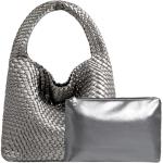 JINMANXUE Woven Tote Bag for Women, Fashion Hobo Handbag, Travel Top-handle Shoulder Bag, Beach Underarm Bag with Purse (Gun silver)