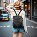 molshine Backpack,Fashion Casual Travel PU Leather Daypack Bag Shoulder Rucksack Handbags for Women HB041 (Black)