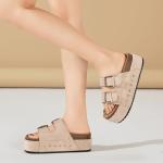 BiuYorBTY Women's Platform Clogs Sandals Cork Footbed with Comfort Double Buckles, Summer Platform Slides Mules, Summer Beach Comfort Wide Widths Availab