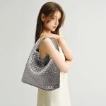 JINMANXUE Woven Tote Bag for Women, Fashion Hobo Handbag, Travel Top-handle Shoulder Bag, Beach Underarm Bag with Purse (Gun silver)