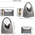 JINMANXUE Woven Tote Bag for Women, Fashion Hobo Handbag, Travel Top-handle Shoulder Bag, Beach Underarm Bag with Purse (Gun silver)
