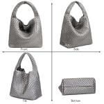 JINMANXUE Woven Tote Bag for Women, Fashion Hobo Handbag, Travel Top-handle Shoulder Bag, Beach Underarm Bag with Purse (Gun silver)