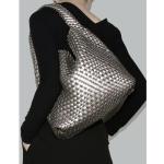 JINMANXUE Woven Tote Bag for Women, Fashion Hobo Handbag, Travel Top-handle Shoulder Bag, Beach Underarm Bag with Purse (Gun silver)