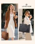LOVEVOOK Laptop Tote Bag for Women Work, Teacher Tote Bag Nurse Bag with Large Cup Holder, 15.6 Inch Waterproof Leather Computer Bag Professional Business Office Briefcase, Black
