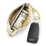 Masien Rauder Luxury Zip Key Chain Pouch | Mini Coin Purse Wallet Card Holder with Clasp | for Men Women (Cream)