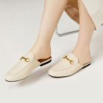 Vertundy Women's Mules Loafers Low Heel Flats Leather Slip On Backless Sandals for Girls Lady Work Slides Beige 9