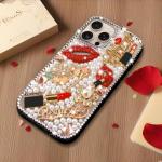 Erolagomat Bling Case for iPhone 14 Pro Max,Shiny Luxury Designer Phone Case with Glitter Sparkle Diamond Crystal Rhinestone Lips Lipstick Pearl Flowers High Heels，Soft Bumper Cover for Women Girl