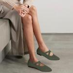 TINGRISE Womens Mary Jane Flats Knit Ballet Flats for Women Pointed Toe Dressy Comfortable Slip-On Flats Shoes for Work Casual Green US7