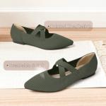 TINGRISE Womens Mary Jane Flats Knit Ballet Flats for Women Pointed Toe Dressy Comfortable Slip-On Flats Shoes for Work Casual Green US7