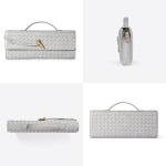 Joryin Woven Purse For Women Evening Clutch Woven Leather Handbags Crossbody Bag Suede Purse Formal Evening Bag, Light Gray