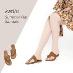 katliu Women's Flat Sandals Flip Flop Sandals Dressy Thong Sandals Brown