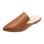 Maypie Womens Flat Mules Closed Pointed Toe Slip On Loafer Slides Backless Shoes, Brown, 7.5 B(M) US