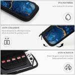 CWECVWE Women's Fashion Portable Travel Protective Switch Pouch Case Switch Storage Bag Luxury Marble Texture Gold And Blue