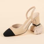 MIRAAZZURRA Women Sling Back Pumps Chunky Heels Sexy Splicing Round Toe Casual Wedding Shoes for Women Fashion Dress Shoes US Size 6 Nude