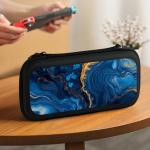 CWECVWE Women's Fashion Portable Travel Protective Switch Pouch Case Switch Storage Bag Luxury Marble Texture Gold And Blue