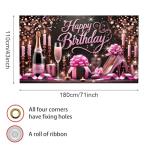 Happy Birthday Backdrop Banner 70.8 x 43.3 Inch, Rose Gold Champagne High Heel Glitter Elegant Party Decorations for Women, Luxury Ladies Photo Booth Background with Hanging Rope