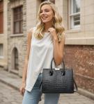 KingTo Women's Bag 3 Pcs Set Luxury Crocodile Pattern Tote Handbag Vegan Leather Wallet Card Top Handle Satchel Purse Set (Black)