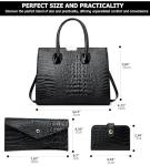 KingTo Women's Bag 3 Pcs Set Luxury Crocodile Pattern Tote Handbag Vegan Leather Wallet Card Top Handle Satchel Purse Set (Black)