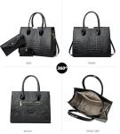 KingTo Women's Bag 3 Pcs Set Luxury Crocodile Pattern Tote Handbag Vegan Leather Wallet Card Top Handle Satchel Purse Set (Black)