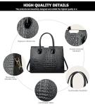 KingTo Women's Bag 3 Pcs Set Luxury Crocodile Pattern Tote Handbag Vegan Leather Wallet Card Top Handle Satchel Purse Set (Black)