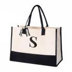 Salt Earth Personalized Initial Tote Bag for Women, 100% Cotton Canvas Tote Bag, Large Beach Grocery Utility Tote, Custom Monogram Reusable Shopping Bag for Work Travel Everyday Use