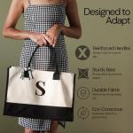 Salt Earth Personalized Initial Tote Bag for Women, 100% Cotton Canvas Tote Bag, Large Beach Grocery Utility Tote, Custom Monogram Reusable Shopping Bag for Work Travel Everyday Use
