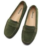 Osslue Women's Army Green Suede Leather Casual Penny Loafers Retro Ladies Moccasins Driving Mocs Comfort Slip-On Fashion Boat Shoes Classic Flats 8.5 M US XYM-1208-JLV085