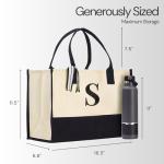 Salt Earth Personalized Initial Tote Bag for Women, 100% Cotton Canvas Tote Bag, Large Beach Grocery Utility Tote, Custom Monogram Reusable Shopping Bag for Work Travel Everyday Use