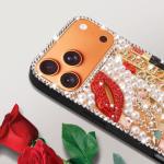 Erolagomat Bling Case for iPhone 17 Pro Max,Shiny Luxury Designer Phone Case with Glitter Sparkle Diamond Crystal Rhinestone Lips Lipstick Pearl Flowers High Heels，Soft Bumper Cover for Women Girl